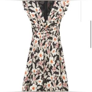 Rebecca Taylor Black and Cream Floral Midi Dress